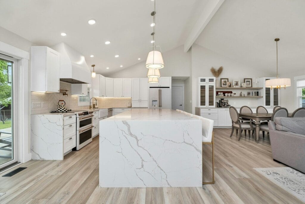 Nice open and large kitchen with a center island in the middle of the room