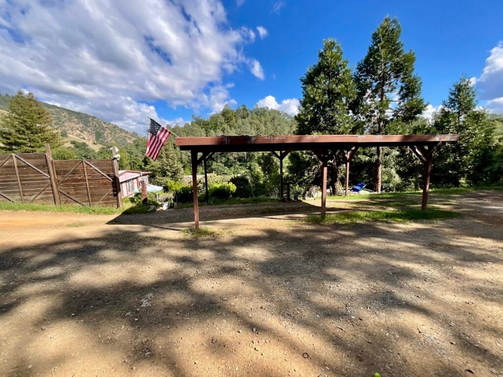 View of the attached covered carport at 7282 Marin St in Nice, CA.