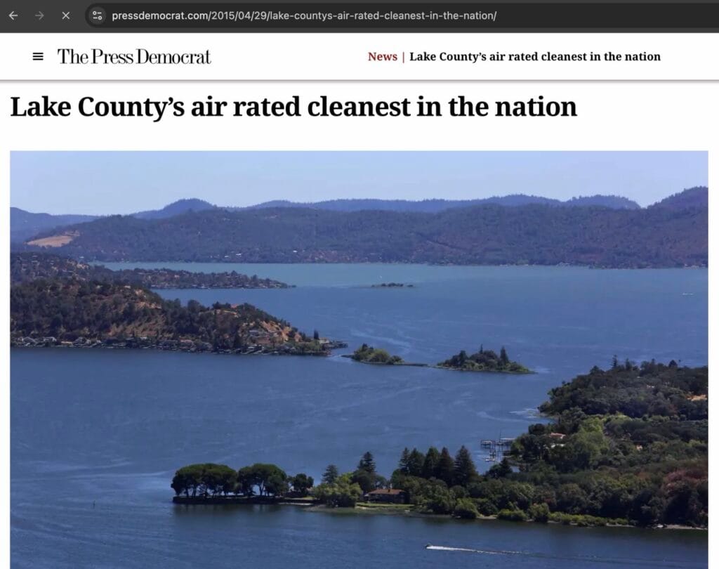 Lake County California has the Cleanest Air in America