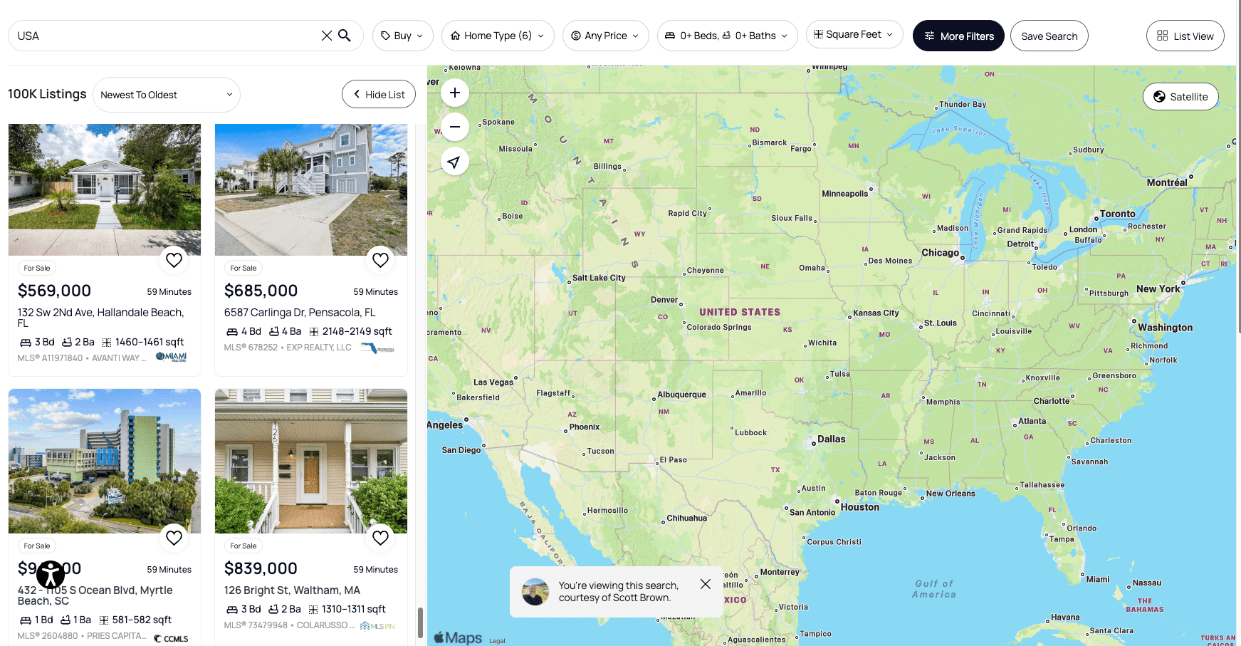 Interactive USA Map Search for Homes and Real Estate Listings