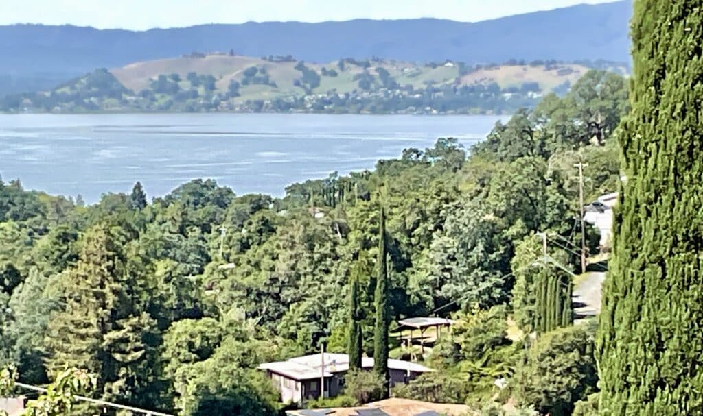 Aerial View of 7282 Marin St Nice CA showing Clearlake - Nice Real Estate (Digital Altered to show address and appx location)