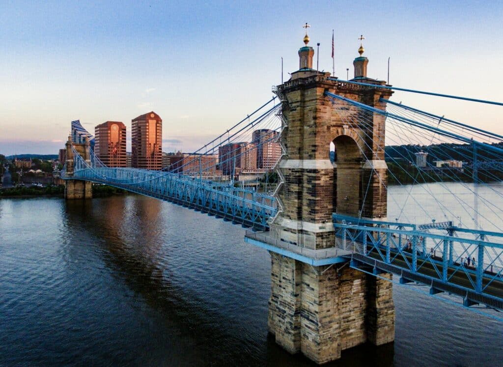 Cincinnati real estate features iconic Ohio brown and blue concrete bridge