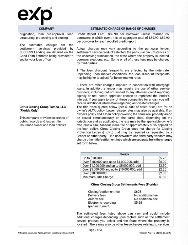 eXp Realty ABA Affiliated Business Arrangement page 2