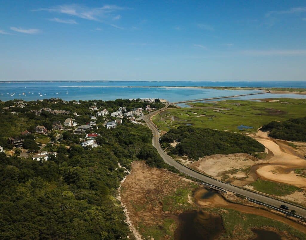 Massachusetts real estate - homes for sale, aerial photography of trees and body of water
