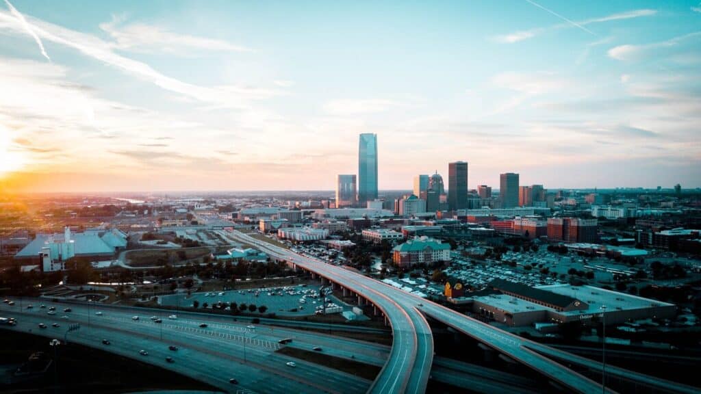Oklahoma City real estate in OK eagle eye view time lapse city and streets